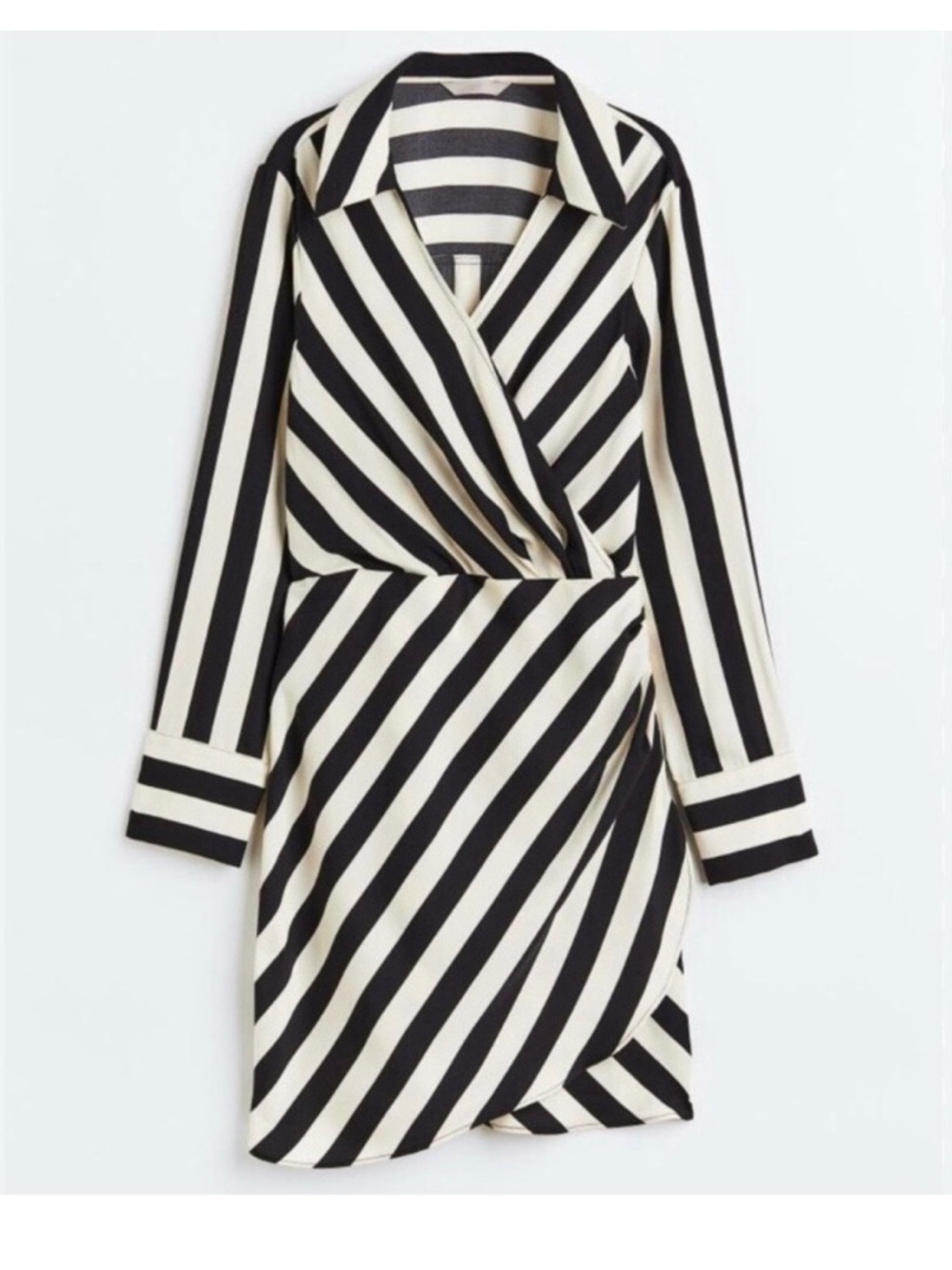 H&M Black & White Striped Wrap Midi Dress